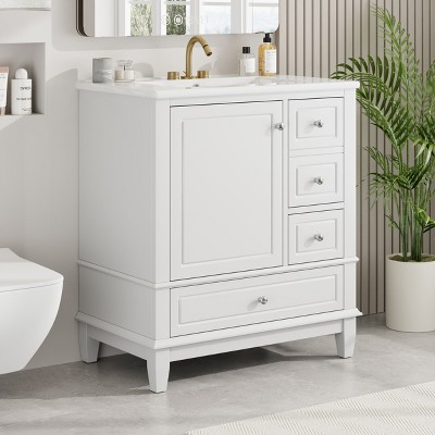 30 Inch Vintage Bathroom Vanity with Sink, One Door with Shelf and Three Drawers, Soft Close Door-Christopher Knight Home