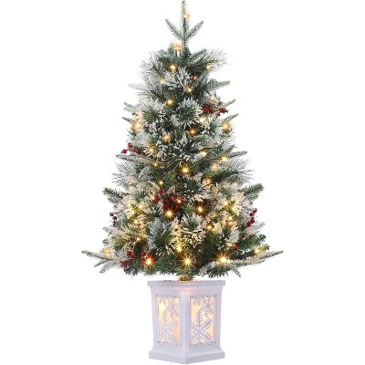 3ft Pre-Lit Snow Flocked Christmas Tree - 78 LED Lights w/ 8 Modes- Hinged Xmas Tree for Home/Office