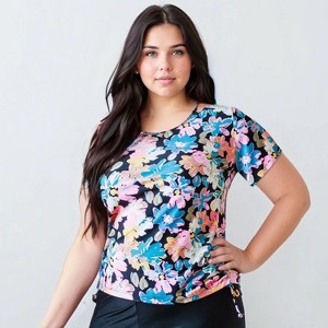 Calypsa Women's Plus Size UPF 50+ Short Sleeve Adele Swim Top - 1 of 4