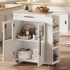 Kitchen Island Cart with Storage, Mobile Rolling Island with Glass Cabinet Doors & Spice Rack, Retro Style Dining Room Furniture, Natural Wood - 4 of 4