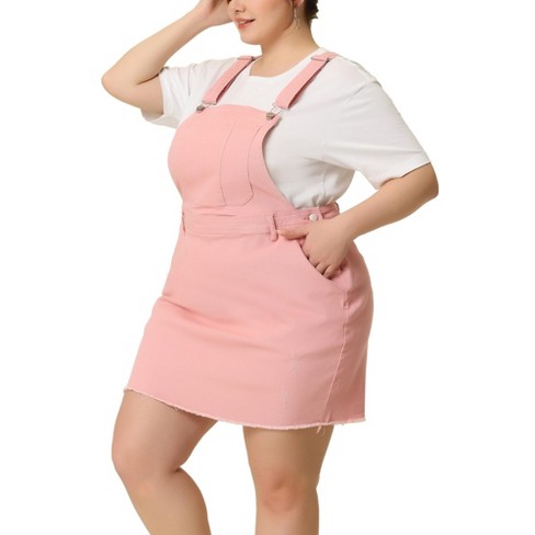 Agnes Orinda Women's Plus Size Regular Fit Fashion Ripped Hem Side Pocket  Denim Suspender Mini Sundress Pink 5x : Target