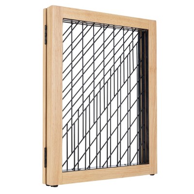 Natural Wood and Black Metal 3-Panel Freestanding Pet Gate
