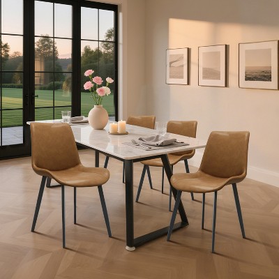 QingMoon Modern Dining Chairs Set of 4, PU Leather Upholstered Dinner Chairs, with Sturdy Metal Legs, for Home Kitchen, Living Room