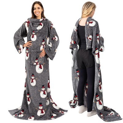 PAVILIA Fleece Wearable Blanket with Sleeves, Warm Cozy Soft Functional Lightweight Sleeved Throw Adults Men Women
