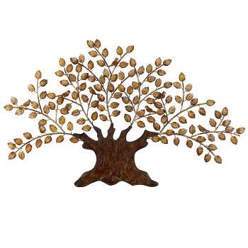 Metal Tree Indoor Outdoor Wall Decor with Leaves Light Brown - Olivia & May