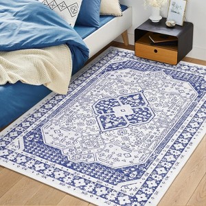 Area Rug, Vintage Boho Printed Washable Rug - Stain Resistant Low Pile Carpet with Non-Slip Backing for Living Room, Bedroom - 1 of 4