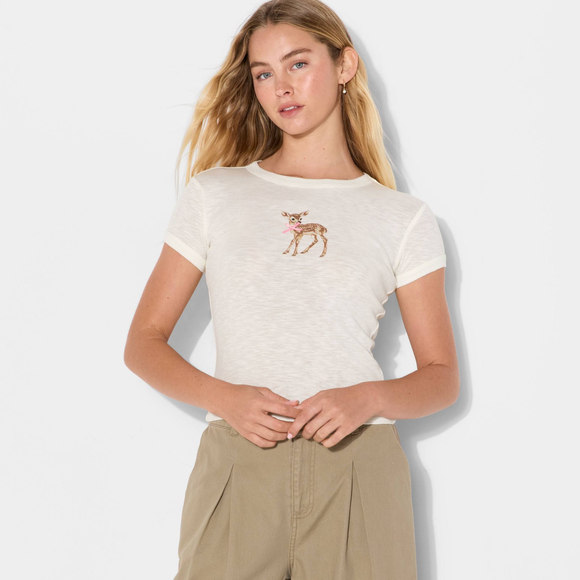 Women's Short Sleeve Roundneck T-Shirt - Wild Fable™ Cream Animal Icon S