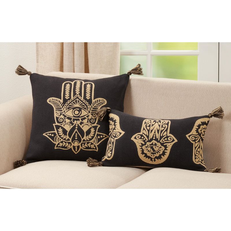 Saro Lifestyle Hamsa Hand Embroidered Pillow - Down Filled, 20" Square, Black, 3 of 4