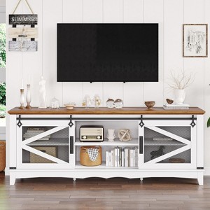 Farmhouse TV Stand for 70 Inch TV, Industrial Entertainment Center with Sliding Barn Doors & Storage - 1 of 4