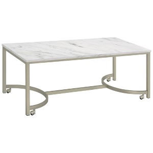 Leona Coffee Table Faux White Marble/Satin Nickel - Coaster - 1 of 4