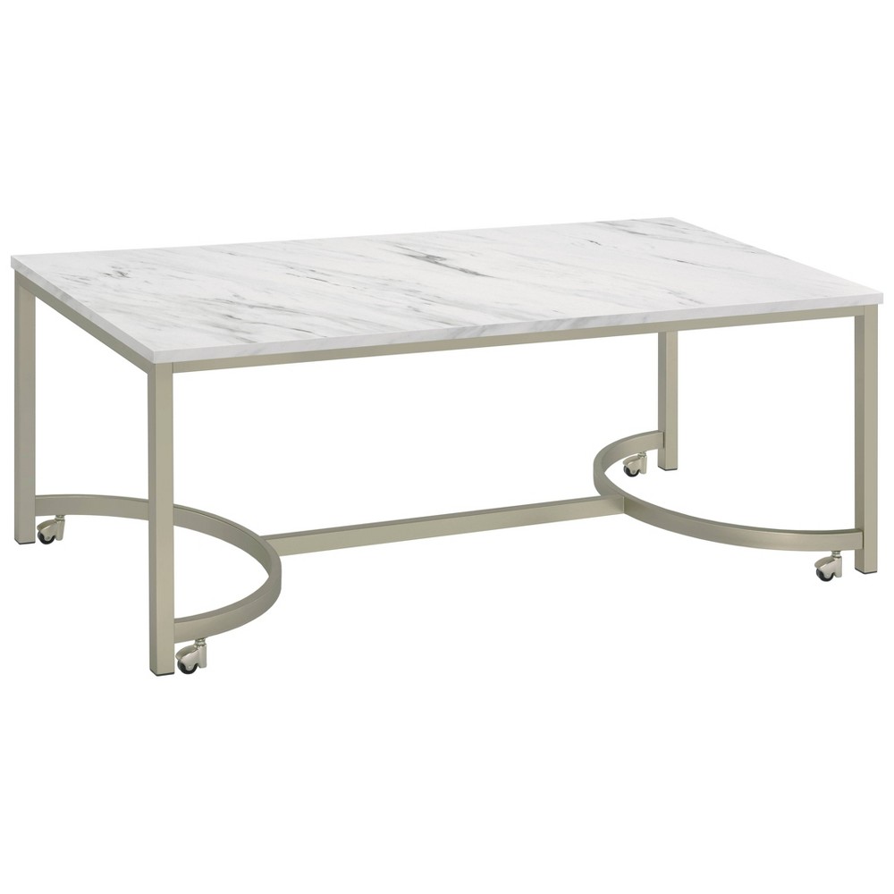 Photos - Dining Table Leona Coffee Table Faux White Marble/Satin Nickel - Coaster