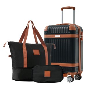 FURNIinspire Bag And Luggage Sets 3 Piece Hard Shell Luggage Set, Carry-On Suitcase with Toiletry Bag, Weekender Bag, Black, 8.07"*14.96"*22.24" - 1 of 4