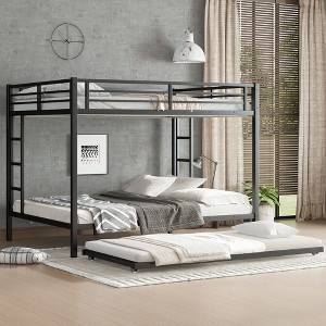 NicBex Queen/Queen Bunk Bed with Trundle,Metal Bunkbeds with Ladder&Guardrail,Space-Saving Bunk Bed Platform for Teens&Adults,350/500lbs Max,Black - 1 of 4