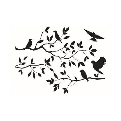 Unique Bargains Bedroom Branch Bird Self-stick Artificial Wall Decal 1 Pc