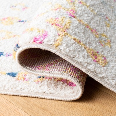 Ivory and Blue Moroccan Boho Distressed Area Rug, 8' x 10'