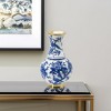 HomeRoots 16" Blue White And Gold Chinoiserie Floral Porcelain Table Vase - 2 of 4