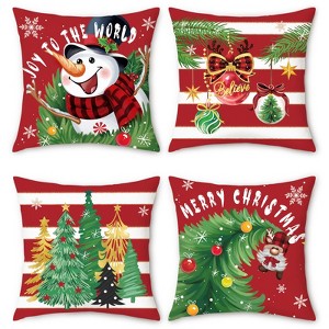 Christmas Snowman Throw Pillow Covers 18 x 18 Inch Xmas Trees Balls Gnome Red Stripes Winter Holiday - 1 of 4
