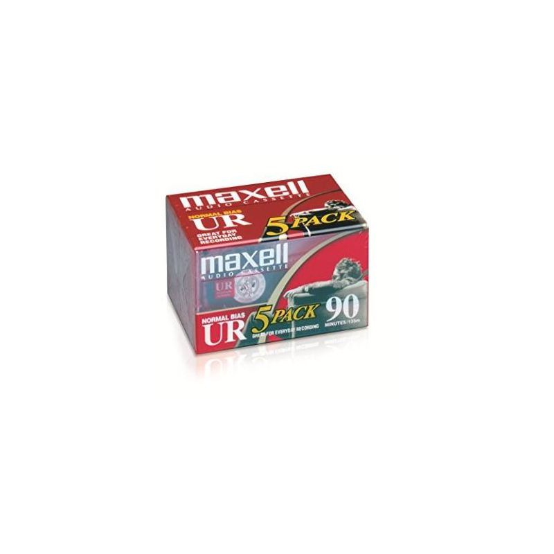 Maxell 108562 UR-90 5PK Normal Bias Audio Cassettes 90 Minutes With Cases 5 Pack, 1 of 2