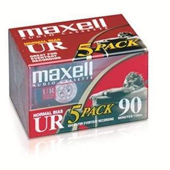 Maxell 108562 UR-90 5PK Normal Bias Audio Cassettes 90 Minutes With Cases 5 Pack