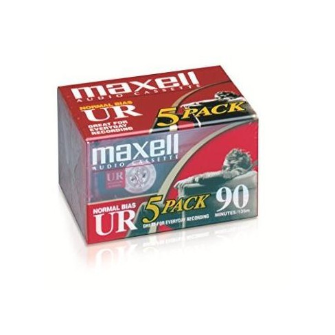 Maxell 108562 UR-90 5PK Normal Bias Audio Cassettes 90 Minutes With Cases 5  Pack