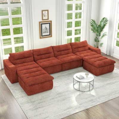 Orange Modular Bean Bag Sofa, No-Assembly Comfort for Living Room