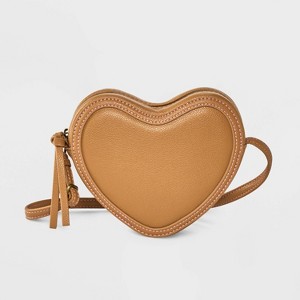 Girls' Heart Shaped Crossbody Bag - Cat & Jack™ Brown - 1 of 4