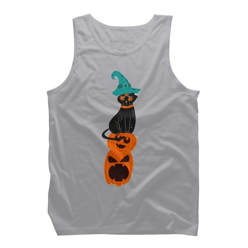 Men's Design By Humans Halloween Pumpkins and Witch Cat By famenxt Tank Top - image 1 of 4