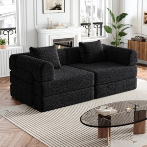 72.4" Convertible Chenille Sofa Bed with Storage Pockets,2-Seat 4-Seat Folding Sleeper Couch for Living Room,Bedroom-Baofuwish - 1 of 4