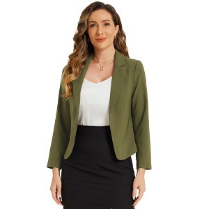 INSPIRE CHIC Women's Open Front Office Long Sleeve Lightweight Printed Floral Crop Suit Blazer - 1 of 4