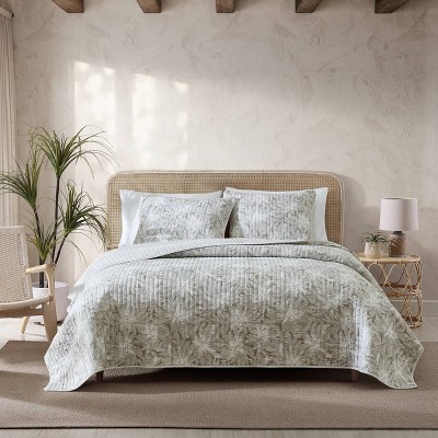 Makena Full/Queen Brown Cotton Reversible Quilt Set with Botanical Print