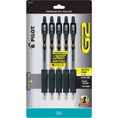 Pilot 5ct G2 Premium Retractable Gel Ink Pens Extra Fine Point 0.5mm Black
