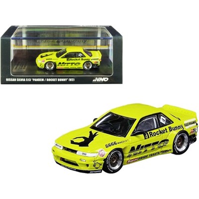 Nissan Silvia S13 (V2) (RHD) "Pandem Rocket Bunny" Bright Yellow with Graphics 1/64 Diecast Model Car by Inno Models