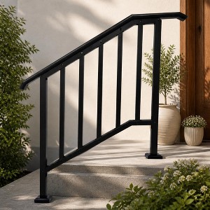 Outdoor Steel Stair Handrail with Curved Ends and 7 Balusters for Porch ...