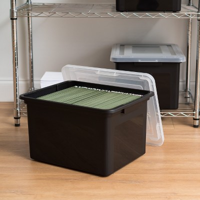 Black Plastic File Organizer Box with Secure Latching Lid