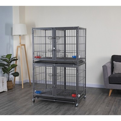 Gray Heavy Duty Stackable Rolling Pet Crate with Divider