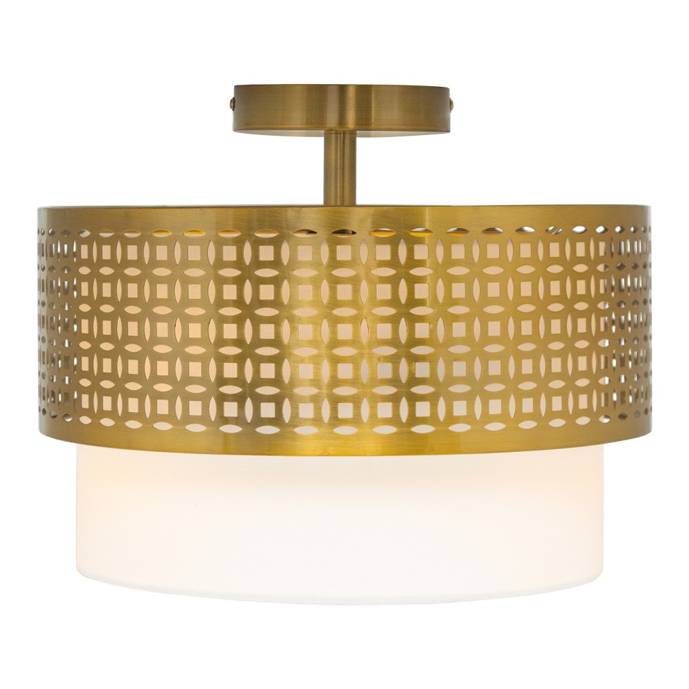 10.12" Ximena Drum Shade Ceiling Light - River of Goods: Gold-Tone Semi-Flush, Mixed-Material, UL Listed