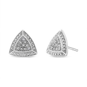 Haus of Brilliance Silver Diamond-Accented Trillion Shaped 4-Stone Halo-Style Stud Earrings - 1 of 4