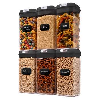 Set of 3 Plastic 34 oz (1000ML) POP UP Food Canister Set with Airtight Lids  and Spoon,Food Leveling Device,for Cereal, Pasta, Pet treats, Snacks, Baking  