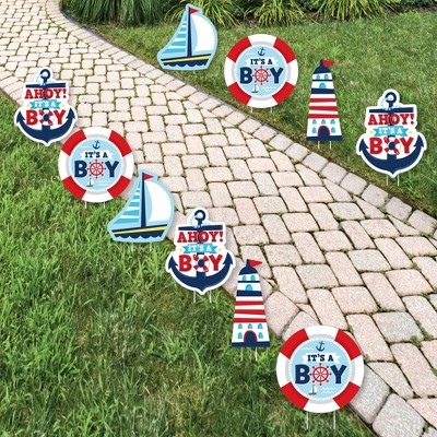 Big Dot of Happiness Ahoy It's a Boy - Anchor, Lighthouse, Sailboat, Buoy Lawn Decorations - Outdoor Nautical Baby Shower Yard Decorations - 10 Piece