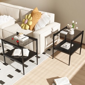KTMBDW Set of 2 Rectangle Coffee Table with Shelf and Tempered Glass Tabletop, Modern Table for Living Room and Small Space, easy to assemble. - 1 of 4