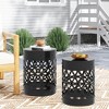 Lyngins Iron Cut Design Outdoor End Tables, Modern Cylindrical Patio End Table, Outdoor Side Table with Overlapping Circle Pattern - 3 of 4