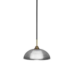 Toltec Lighting Paramount 1 - Light Pendant in  Matte Black/Brass with 13" Clear Ribbed Shade - 1 of 1