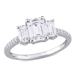 EVERLY JEWELRY | 10k White Gold 1.76 CT DEW Octagon Created White Moissanite 3-Stone Engagement Ring - 1 of 4