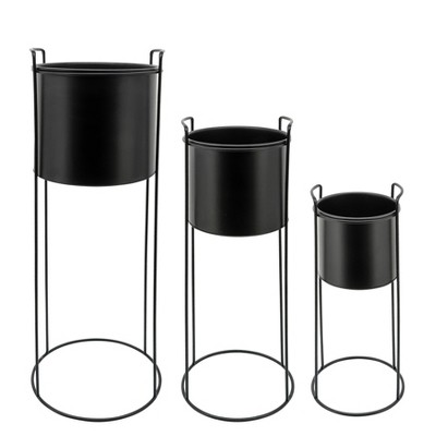 Set of 3 Metal Planters with Stand Black - Sagebrook Home