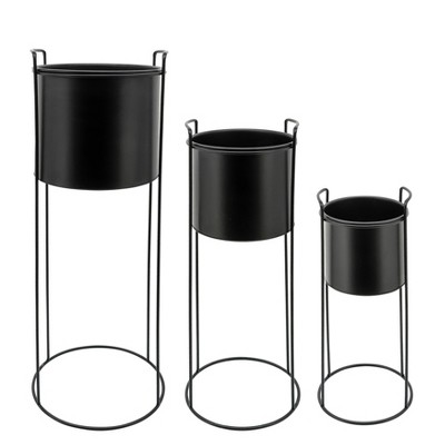 Sagebrook Home Set of 3 Metal Planters with Stand Black