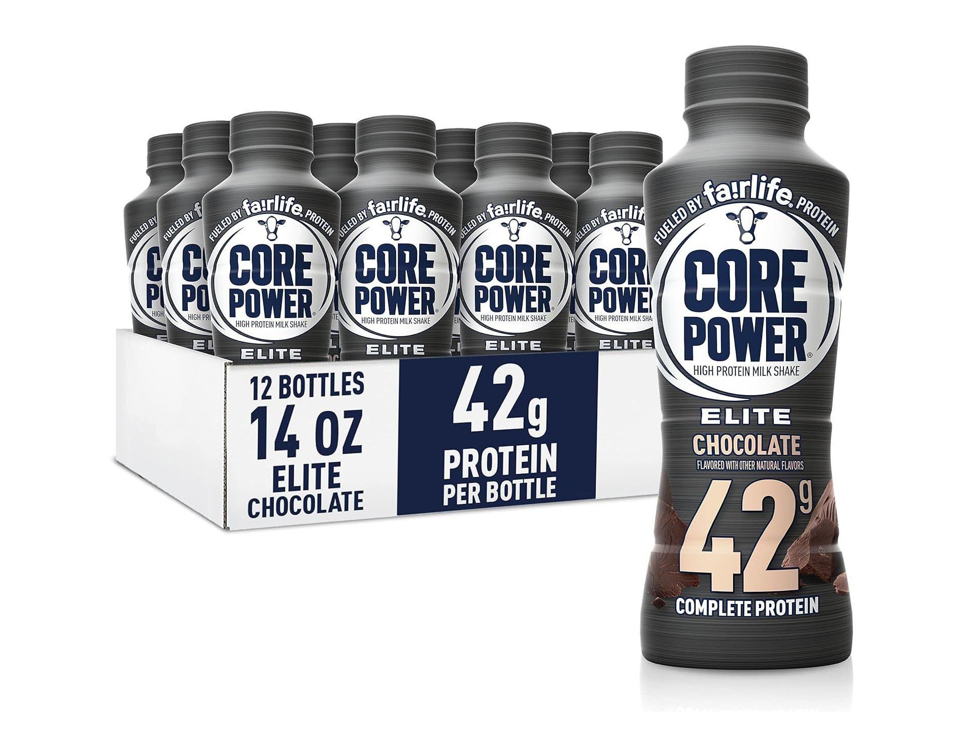 Core Power Elite Protein Shake – 42g Complete Protein 12 Pack, Chocolate Flavor, Ready-to-Drink Recovery Shake with Real Milk,14oz Bottle