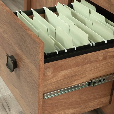 Small Brown Wood Credenza with Drawers and Keyboard Tray