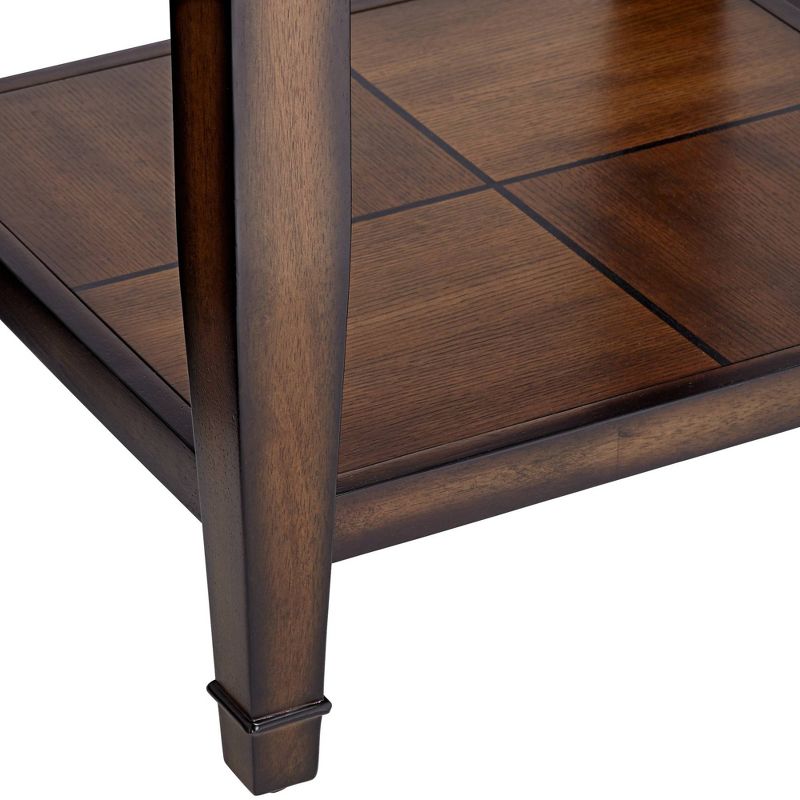 Elm Lane Farmhouse Rustic Oak Wood Accent Side End Table 24" x 22 1/4" with Open Shelf Brown Clear Glass Tabletop for Living Room Bedroom Bedside, 4 of 10