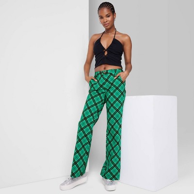 green plaid women's pants