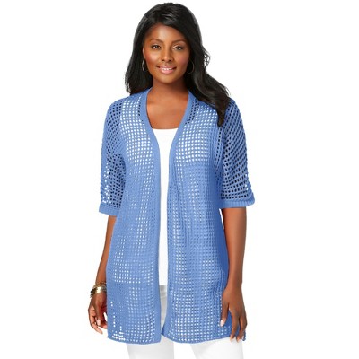 Jessica London Women's Plus Size Crochet Long Cardigan